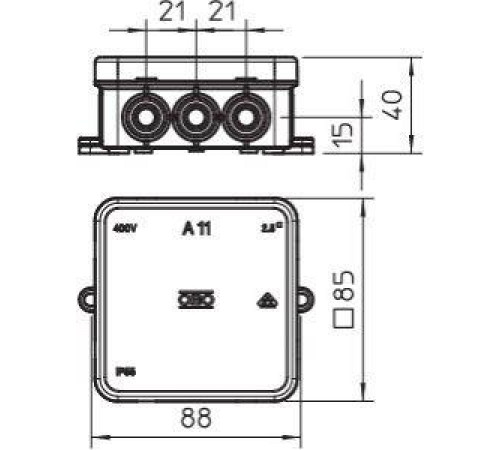 Коробка распределительная 85х85х40мм A11 HF RW без клемм. колодки OBO 2000180