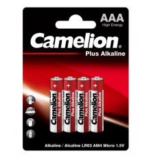 Элемент питания алкалиновый AAA/LR03 1.5В Plus Alkaline LR03-BP4 BL-4 (блист.4шт) Camelion 7369