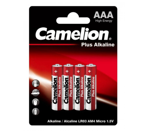 Элемент питания алкалиновый AAA/LR03 1.5В Plus Alkaline LR03-BP4 BL-4 (блист.4шт) Camelion 7369