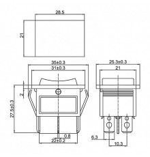 Выключатель клавишный 250В 15А (6с) ON-OFF-ON RWB-509 SC-767 красн. с подсветкой и нейтралью Rexant 36-2390