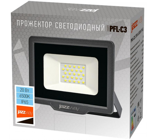 Прожектор светодиодный PFL-C3 20Вт 6500К IP65 ДО закален. прозр. стекло JazzWay 5023543A