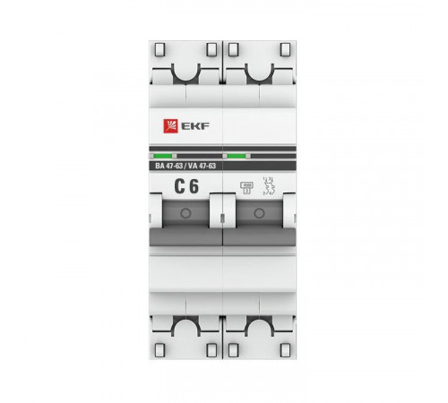 Выключатель автоматический модульный 2п C 6А 4.5кА ВА 47-63 PROxima EKF mcb4763-2-06C-pro