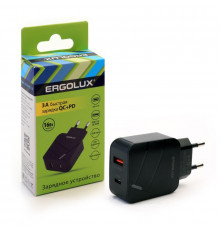 Адаптер сетевой ELX-РA01QC-C02 1USB+1Type C 100-220В 5-9В/3А QC коробка черн. ERGOLUX 15108