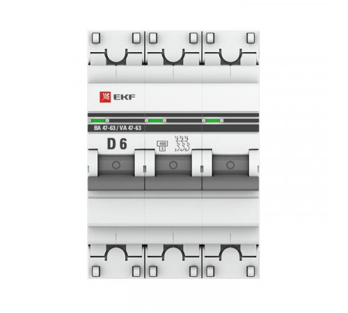 Выключатель автоматический модульный 3п D 6А 4.5кА ВА 47-63 PROxima EKF mcb4763-3-06D-pro