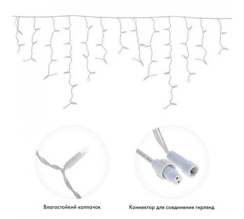 Гирлянда светодиодная "Айсикл" (бахрома) 4.8х0.6м 176LED бел. 15Вт 230В IP65 эффект мерцания провод ПВХ бел. (нужен шнур питания 303-500-1) Neon-Night 255-165