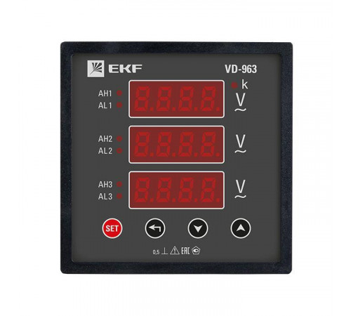 Вольтметр цифровой VD-963 на панель 96х96 трехфазный EKF vd-963