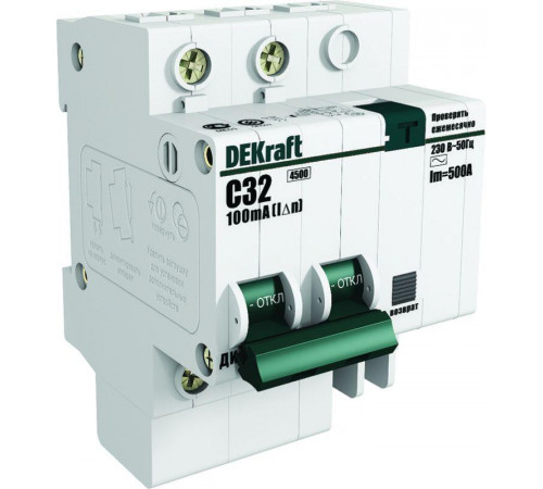 Выключатель автоматический дифференциального тока 2п C 63А 300мА тип AC 4.5кА ДИФ-101 DEKraft 15042DEK