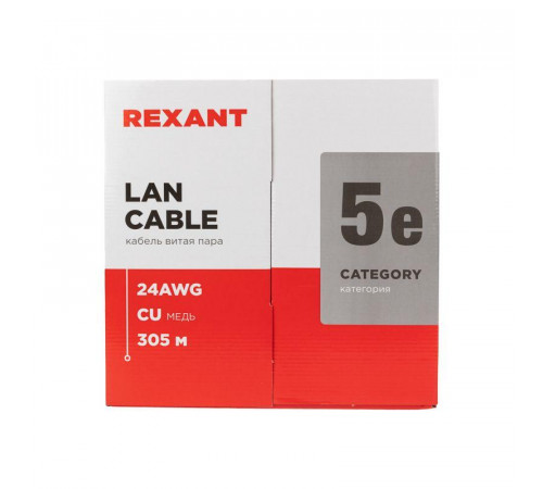 Кабель витая пара U/UTP кат.5E 4х2х24AWG нг(А)-HF сер. LIGHT (305м) Rexant 01-0059