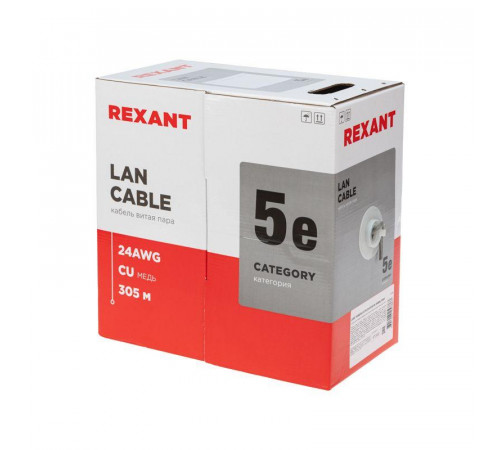 Кабель витая пара U/UTP кат.5E 4х2х24AWG нг(А)-HF сер. LIGHT (305м) Rexant 01-0059