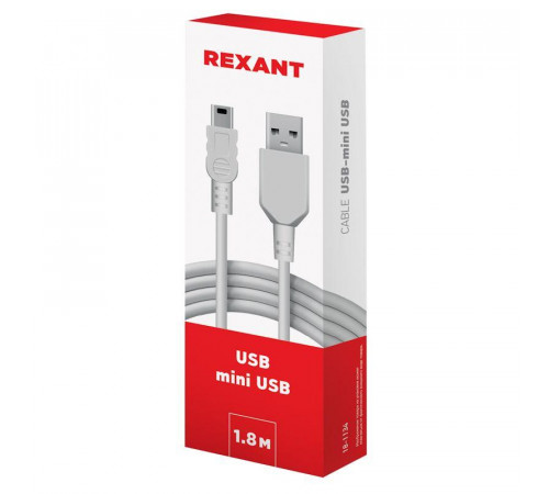 Шнур mini USB (male) - USB-A (male) 1.8м Rexant 18-1134