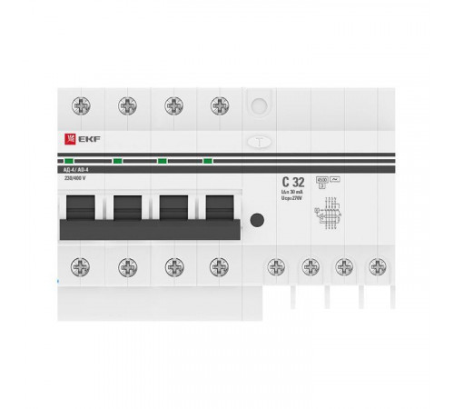 Выключатель автоматический дифференциального тока 4п 7.5мод. C 32А 30мА тип AC 4.5кА АД-4 PROxima EKF DA4-32-30-pro