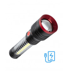 Фонарь аккумуляторный ручной 10Вт LED+5Вт COB LED+красн. zoom-линза Li-ion 18650 2200мА.ч Power-bank корпус анодированный алюм. USB-шнур type C магнит на корпусе КОСМОС KOC132Lit