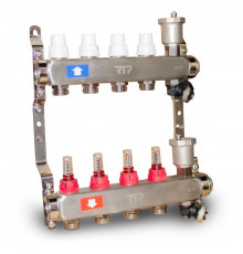 Группа коллекторная с расходомерами (евроконус 3/4дюйм) нерж. сталь SUS 304 1дюйм х4 выхода RTP 42496