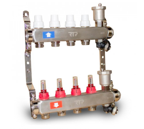Группа коллекторная с расходомерами (евроконус 3/4дюйм) нерж. сталь SUS 304 1дюйм х4 выхода RTP 42496