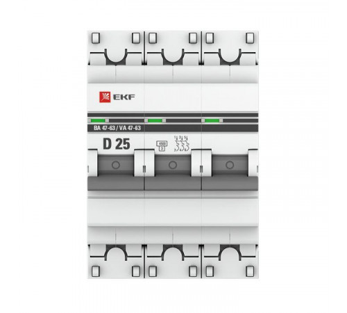 Выключатель автоматический модульный 3п D 25А 4.5кА ВА 47-63 PROxima EKF mcb4763-3-25D-pro