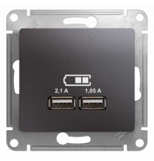 Розетка USB 2-м СП Glossa тип A+A 5В/2100мА 2х5В/1050мА механизм графит SE GSL001333