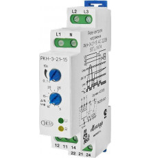 Реле контроля напряжения 3ф РКН-3-21-15 АС230В/AC400В УХЛ4 4-х проводн.схема вкл.; асимметр. регулир. порогов; задержка срабат. от 0.1...10с ток контактов исполнит.о реле 8А 2п Меандр A8302-16934065