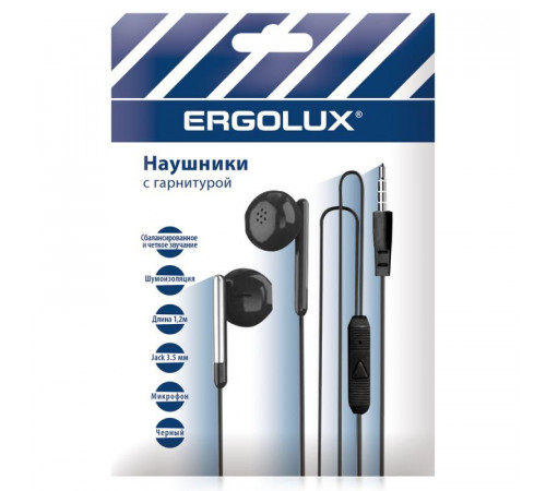 Наушники вакумные с микрофоном проводные ELX-WHP01P-C02 ПРОМО 3.5мм 1.2м пакет черн. Ergolux 15278