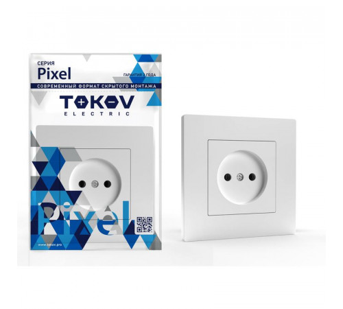 Розетка 1-м СП Pixel 16А IP20 без заземл. в сборе бел. TOKOV ELECTRIC TKE-PX-R1F-C01