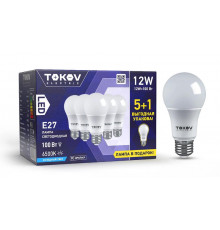 Набор ПРОМО лампа светодиодная 12Вт А60 6500К Е27 176-264В (Promo 5+1 шт) TOKOV ELECTRIC Promo-A60-E27-12-6.5K