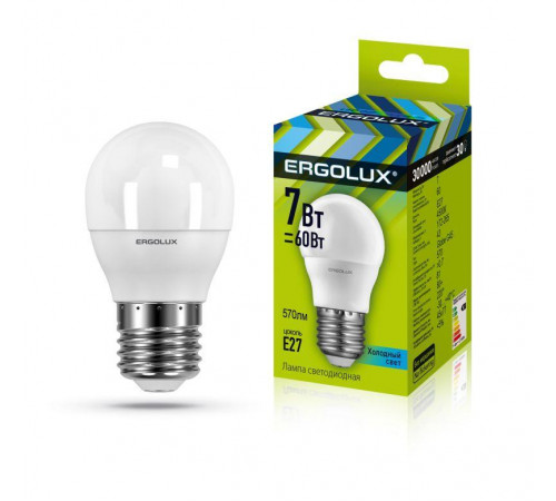 Лампа светодиодная LED-G45-7W-E27-4500K 172-265В "Шар" Ergolux 12145