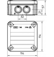 Коробка распределительная 114х114х57мм IP66 T60 7хM25 свет. сер. OBO 2007061