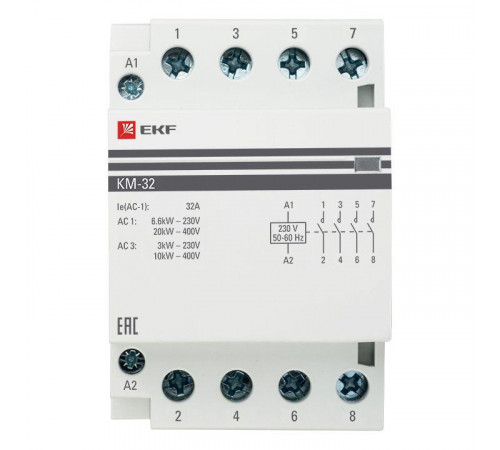 Контактор модульный КМ 32А 4NО (3 мод.) EKF km-3-32-40