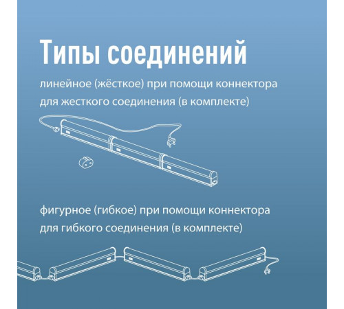 Светильник светодиодный Т5 ДБО 9Вт 4000К 230В линейный (набор для подключения в комплекте) КОСМОС KOC_DBO_9W4K