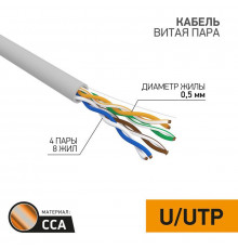 Кабель витая пара U/UTP кат.5E 4х2х24AWG solid CCA PVC сер. (м) PROCONNECT 01-0043-3